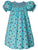 Adorable Fun Turquoise Blue Spring Easter Summer Holiday Smocked and Embroidered Bishop Dress for Girls - Multi Color Polka Dot Flower Floral All Over Print Design
