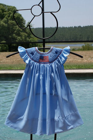 Girls US Flag 4th of July Bishop Dress Angel Wing Sleeves--Carousel Wear - 2
