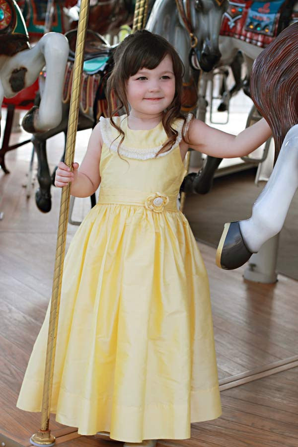 Yellow Silk Dupioni Princess Belle Smocked Flower Girls Dress--Carousel Wear - 5