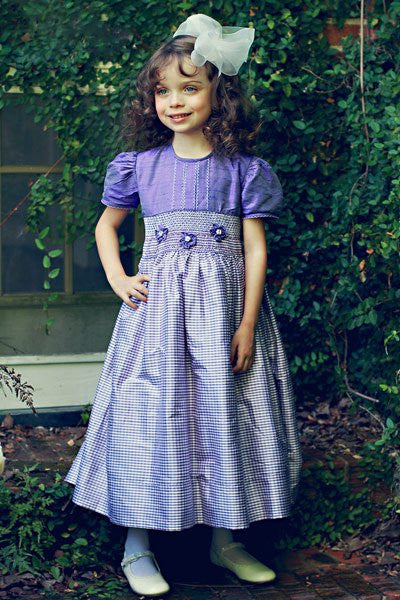 Elegant Girls Silk Smocked Dress in Light Purple Elegant Girls Silk Smocked Dress in Light Purple
