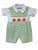 Boys green hand-smocked jack-o-lantern Halloween shortall 9 months