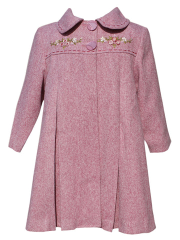 adorable elegant mauve pink winter fall christmas thanksgiving holiday embroidered wool coat
