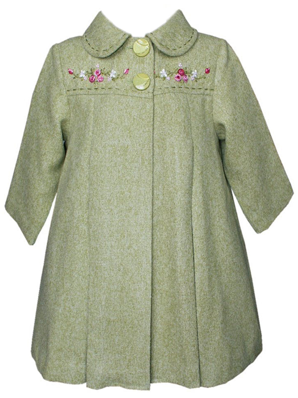 Girls Green Embroidered Elegant Coat for Fall and Thanksgiving--Carousel Wear - 1