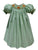 Adorable Fun Green Fall Halloween Holiday Smocked and Embroidered Bishop Dress for Girls - Pumpkin Jack o Lantern Embroidery Design