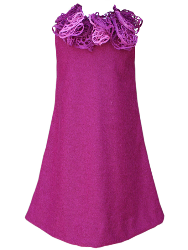 adorable fun sassy purple magenta wool a line ruffle collar dress for girls
