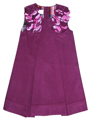 Retro Magenta Purple Corduroy A Line Jumper Dress with Ruffles for Girls