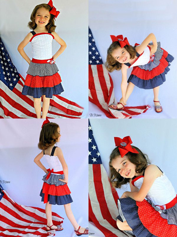 Girls Shirley Patriotic Ruffled Dress, 4th of July--Carousel Wear - 3
