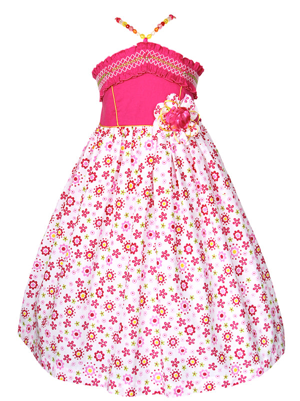 Hot Pink Riley Girls Summer Dress with Beaded Straps