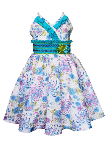 Adorable Fun Blue Green Purple Multi Color Spring Easter Summer Beach Holiday Smocked and Embroidered Strap with Ruffles Dress for Girls