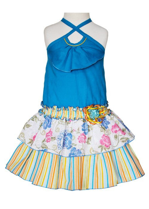 Samantha is our Girls Summer Blue Royal Ruffled Dress with 2 Tier Skirt--Carousel Wear