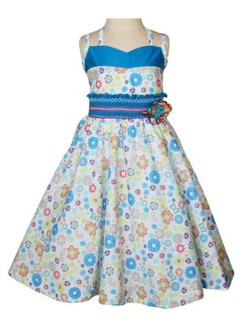 Sabina Girls Twirly Blue Floral Summer Dress with Spaghetti Straps--Carousel Wear - 2