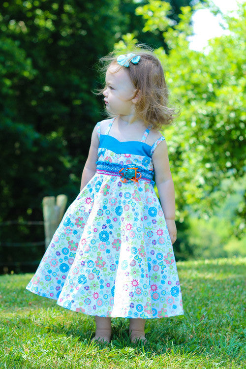 Sabina Girls Twirly Blue Floral Summer Dress with Spaghetti Straps Sabina Girls Twirly Blue Floral Summer Dress with Spaghetti Straps