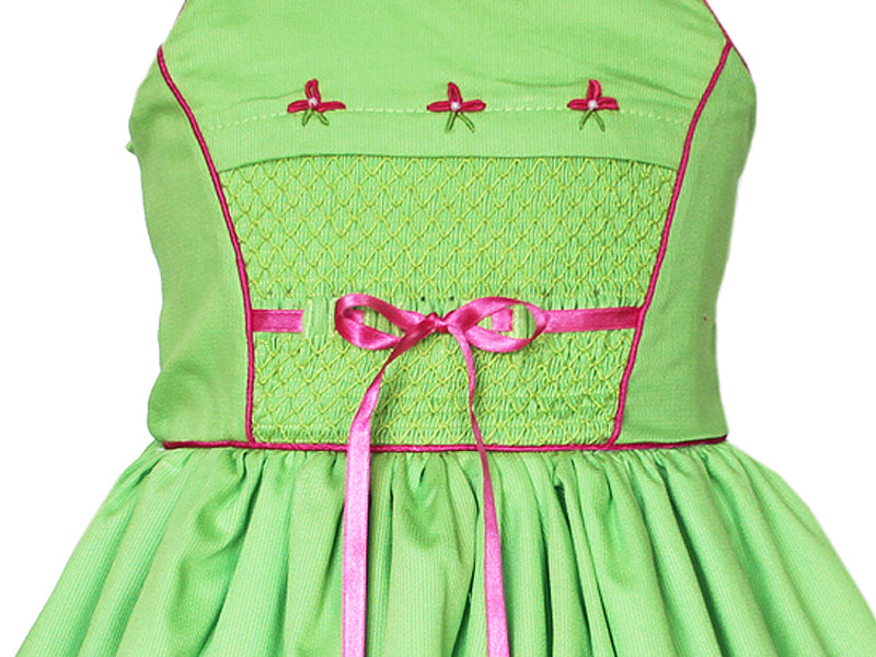 Baby Girls Pinafore Summer Dress with Smocked Panel and Pink Ribbons Baby Girls Pinafore Summer Dress with Smocked Panel and Pink Ribbons
