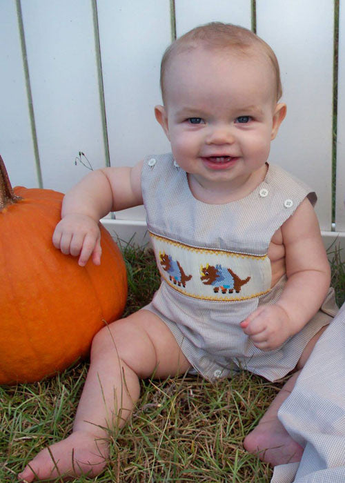 Little Boys Smocked Dinosaur Shortall Romper