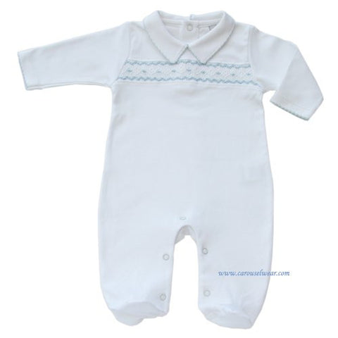 White and blue Pasquale body suit with footsies--Carousel Wear - 1