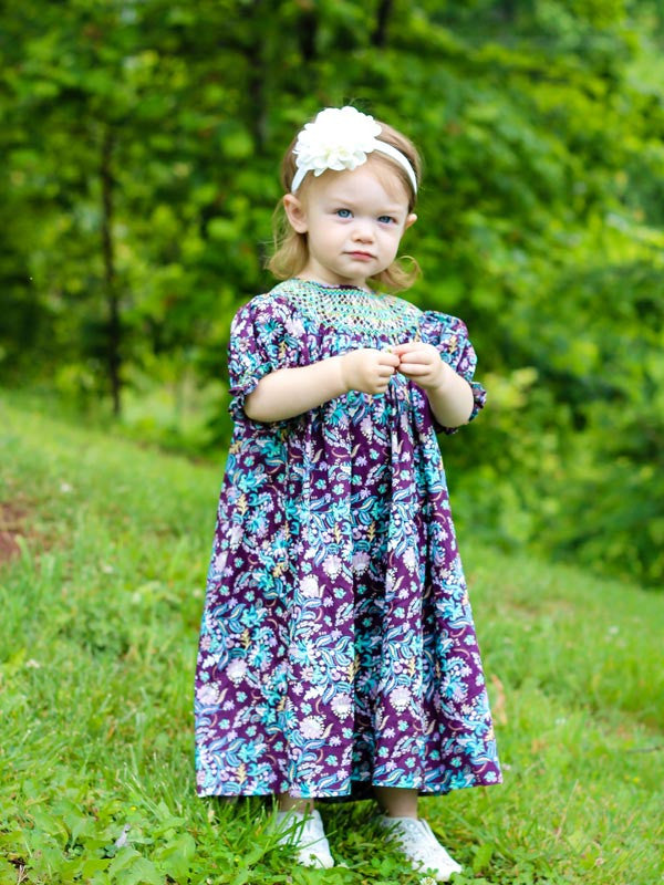 Hand Smocked Dresses for Baby Girls Purple and Mint Bishop