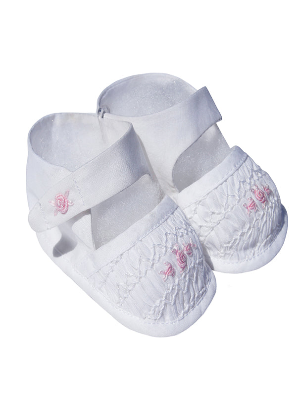 Infant Baby Girls Shoes White and Pink Smocking