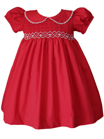Emily Red Christmas Smocked Girls Dress--Carousel Wear - 1