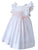 Beautiful Classic white hand smocked and embroidered summer spring everyday or special occasion dress for girls - pink embroidery, doily lace with pink detail trim and ribbon
