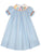 Adorable Light Blue Easter Holiday Spring Smocked and Embroidered Bishop Dress for Baby Girls - Easter Bunny Embroidery Design