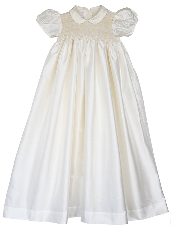 Baby Girls Silk Christening Baptism Gown Bonnet Hand Smocked Month
