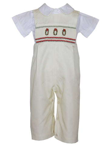 Adorable Christmas Embroidered Wreaths Boys Longall Outfit