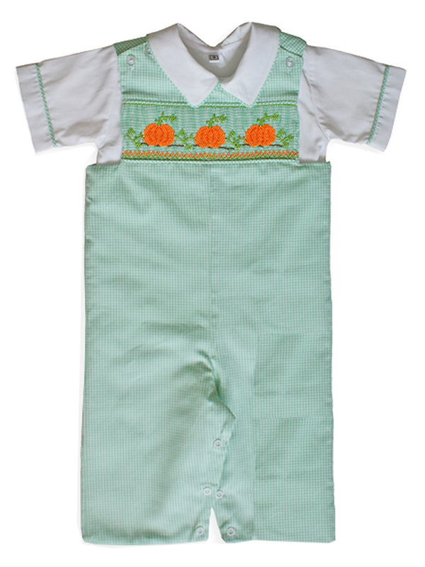 Boys smocked pumpking Longall outfit 