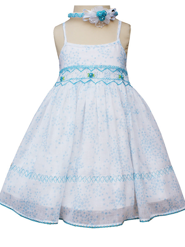 Baby Girls White Floral Turquoise Hand Smocked Summer Dress Baby Girls White Floral Turquoise Hand Smocked Summer Dress