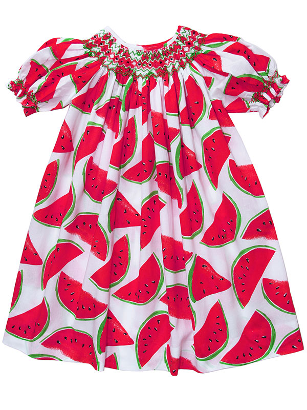 Baby Girls Red Watermelon Smocked Bishop Dress - Main Image