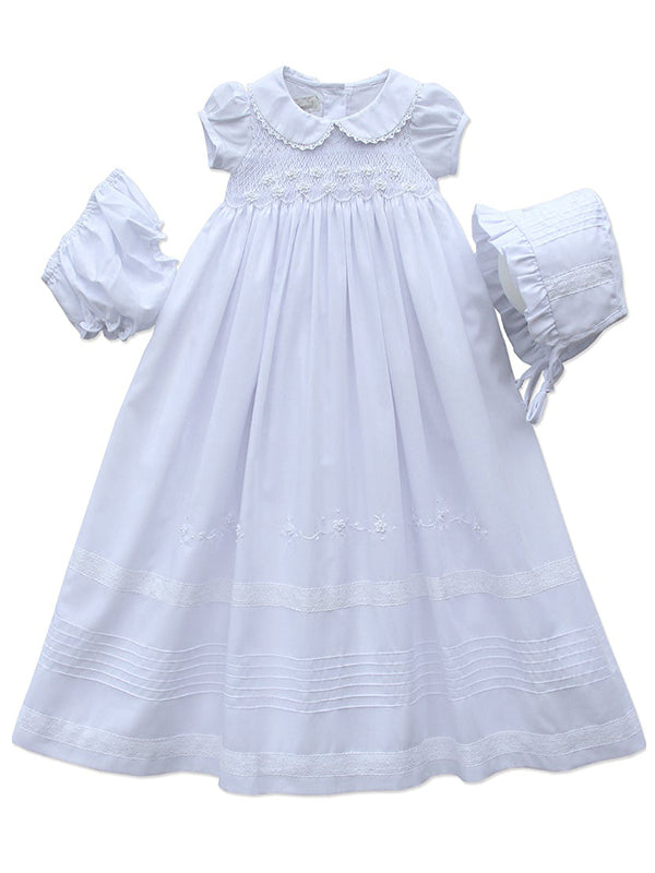 Baby Girls Baptism Dress Christening Gown with Bonnet Embroidery Crochet  Lace Design White Lace Dress 6M - Walmart.com