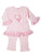 Adorable pink two piece matching outfit with cute heart poodle design with fluffy sleeve cuffs