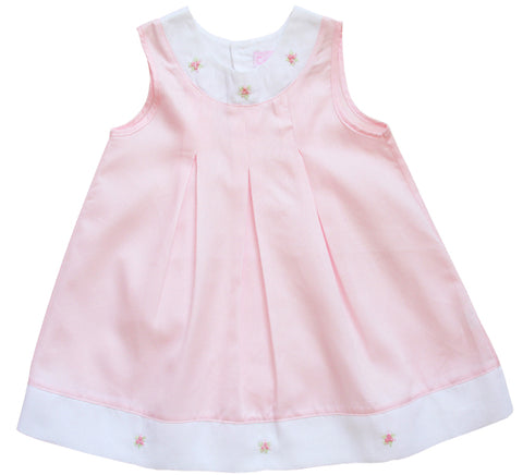 Fine White and Pink Hand Embroidered Baby Girls A-Line Dress