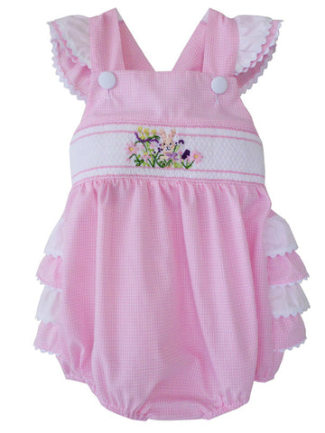 Baby Girls Pink Smocked Bubble with Ruffles 12m