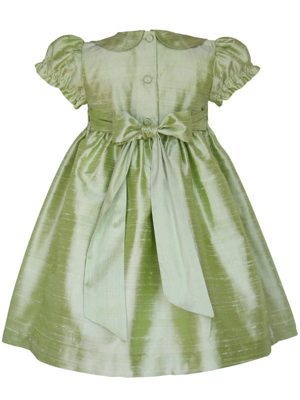 Baby Girls Smocked Green Silk Dupioni Dress Baby Girls Smocked Green Silk Dupioni Dress