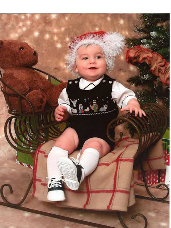 christmas smocked dresses for infants Precious Christmas Hand Smocked Bishop Dress for Baby Girl. Ivory with Red and Green Lacy Dress. Made to Order