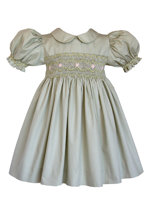 Girl's Hand Smocked Olive Green Fall Winter Dress Girl's Hand Smocked Olive Green Fall Winter Dress