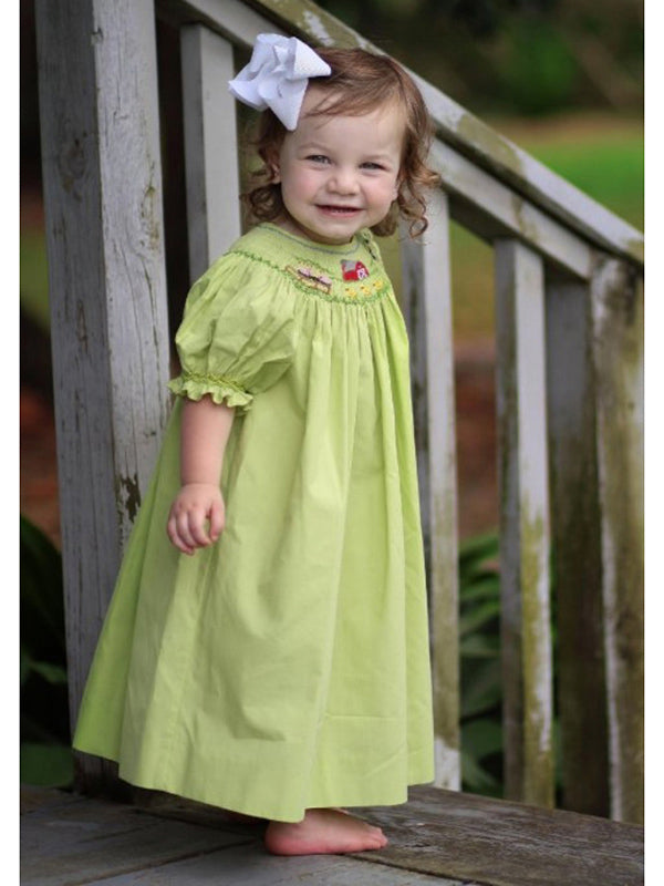 RTS - Baby Girls Ready to Smock Olive Green Bishop Dress DIY Smocking