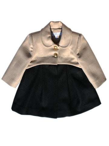 Two Tone wool winter coat with gold buttons - tan and black 