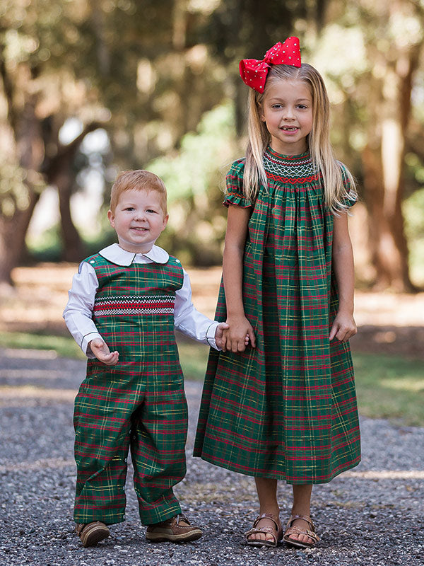 Holiday Christmas Smocked Girls Bishop Tartan Dress