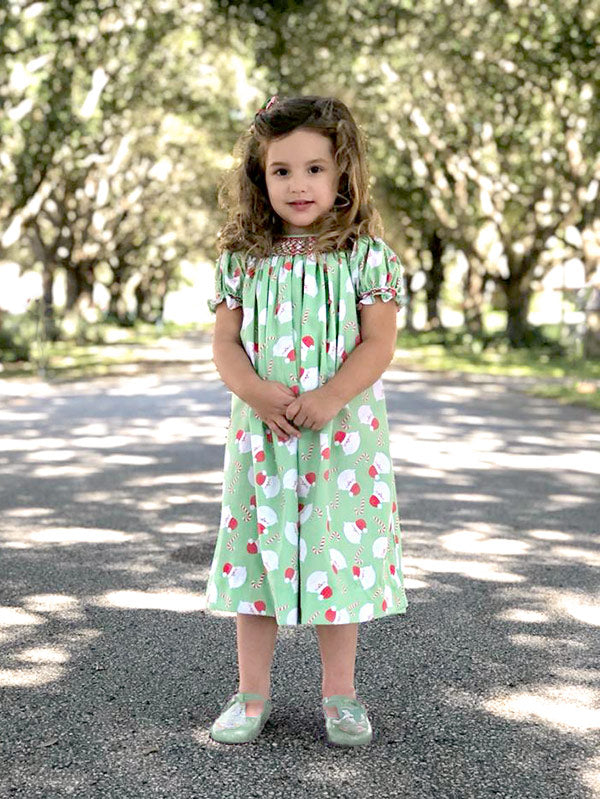 Holiday Smocked Santa Girls Bishop Dress. CYBERSALE Holiday Smocked Santa Girls Bishop Dress. CYBERSALE