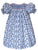 Blue White Floral Flower All Over Print Design Smocked and Embroidery Bishop Dress for Girls