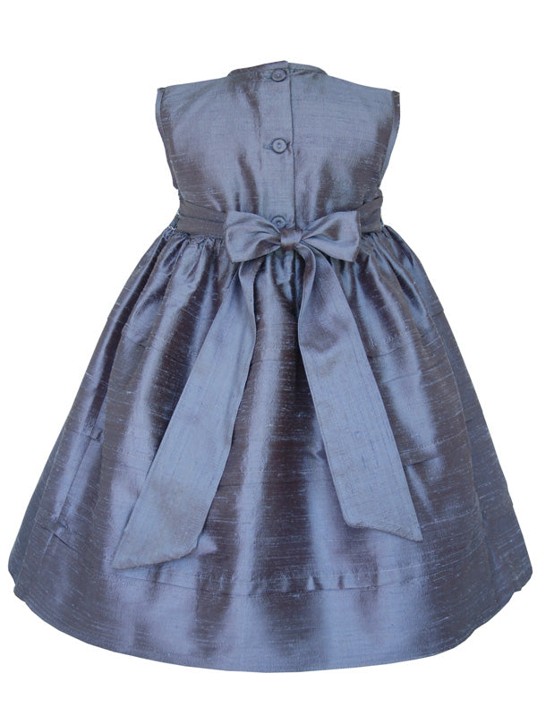 Heirloom Blue Silk Dupioni Hand Smocked Flower Girls Dress Heirloom Blue Silk Dupioni Hand Smocked Flower Girls Dress