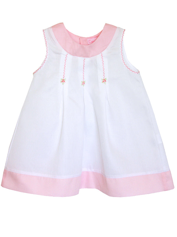 White Pink Hand Embroidered Baby Girls Portrait Beach Dress main image 0