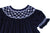 Beautiful Navy Blue Christmas Winter Holiday Smocked and Embroidered Bishop Dress for Girls - Close Up