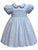 Beautiful blue floral hand smocked girls dress  with frill peter-pan collar with puff sleeves