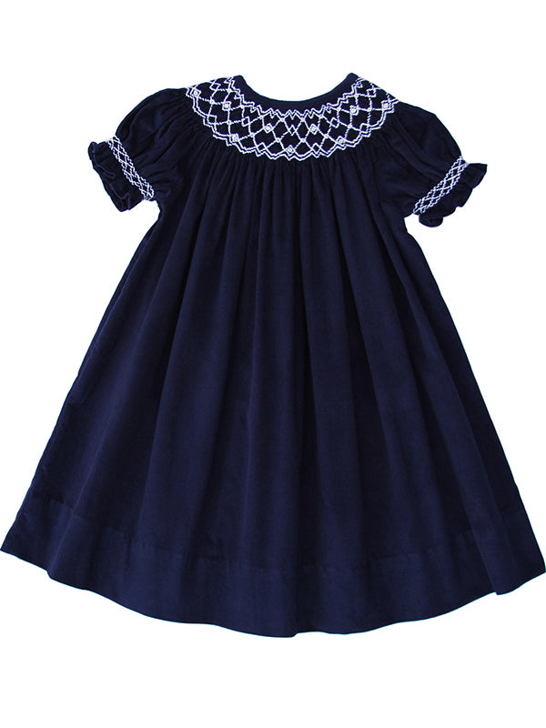 Navy Cord Girls Smocked Bishop Dress Special Occasions Navy Cord Girls Smocked Bishop Dress Special Occasions