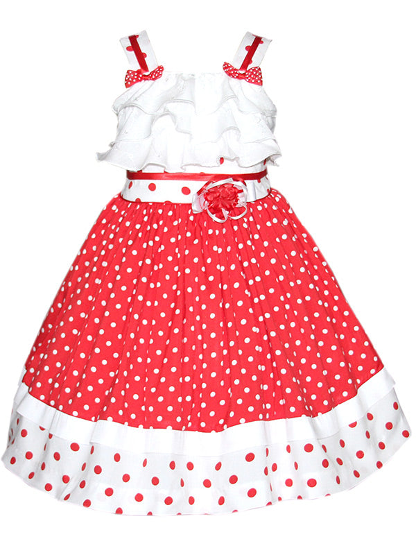 Minnie Ruffled Polka Dot Red Girls Summer Dress Minnie Ruffled Polka Dot Red Girls Summer Dress