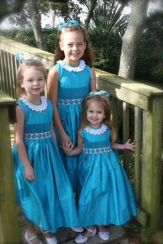 Girls Silk Pageant Sleeveless Dress in Turquoise--Carousel Wear - 7
