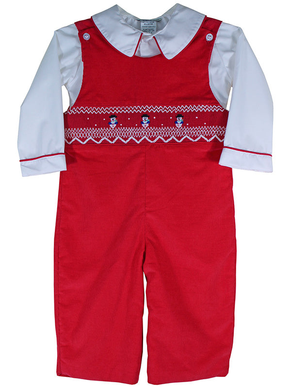 Baby Boys Christmas Longall Outfit with Hand Smocked Snowmen