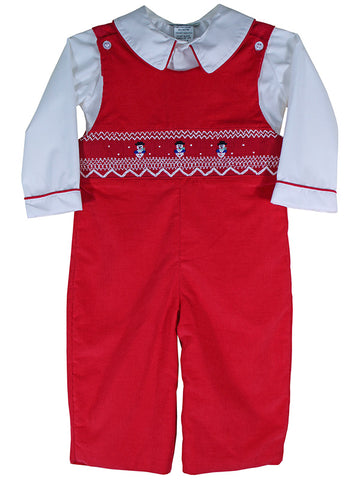 Red Smocked Snowman Boys Christmas Outfits Longalls 